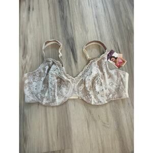 NWT Women’s Size 44D Cacique Bold Lace Full-Coverage Bra Cream & Nude